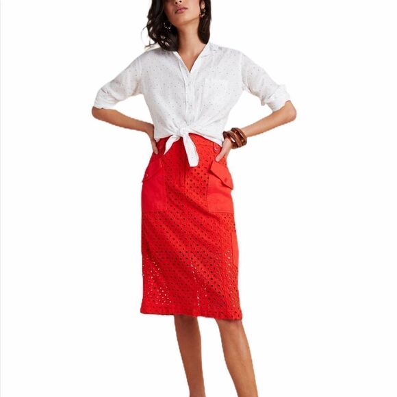 Anthropologie Red Tanya Eyelet Ted Midi Skirt New With Tag Size 2 - Picture 1 of 4